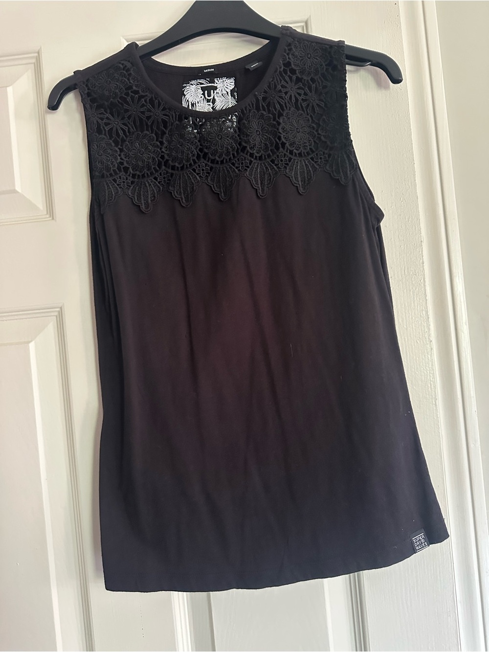 Superdry Black Sleeveless Lace-Trim Top size M
